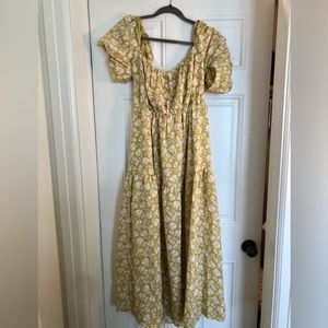 ASTR The Label midi bubble sleeve cross back linen floral dress NWT